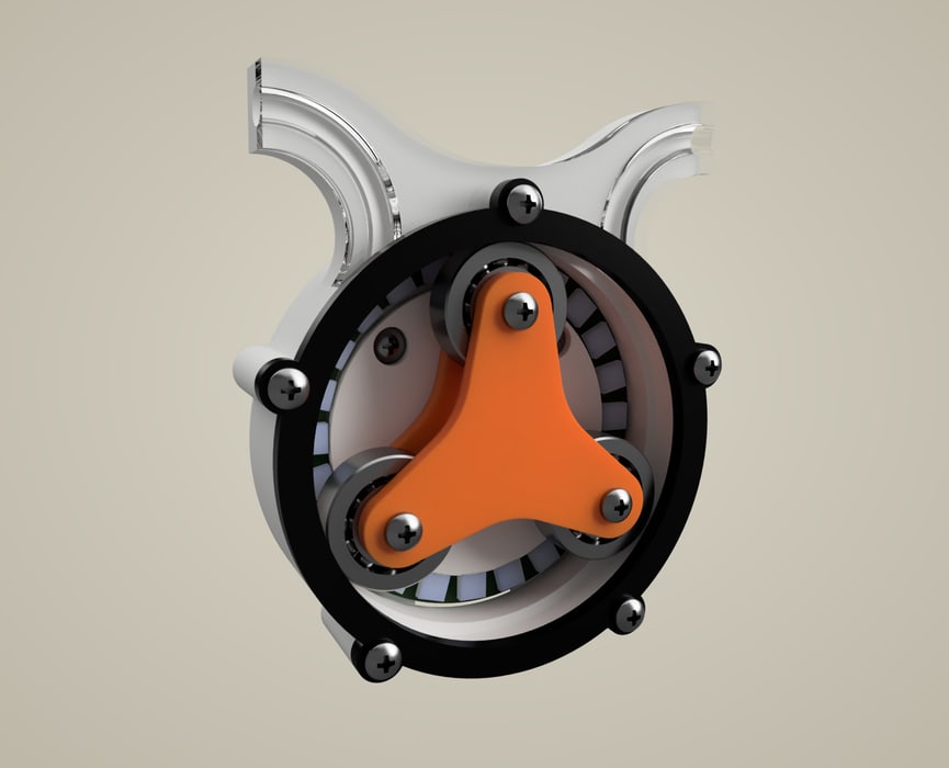Konstruierte Peristaltikpumpe mit drei Rollen und orangem Rotor